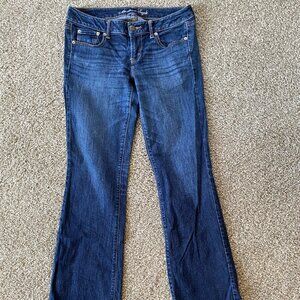 American Eagle stretch size 10 long blue whiskered 5 pocket favorite boyfriend